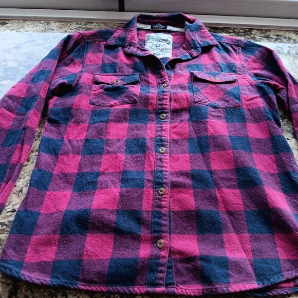 Small Tokyo Laundry Shirt Womens Red Or Pink Navy Check Button Up Japan Plaid - Picture 3 of 11